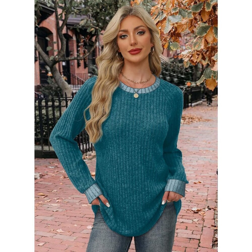 Women Teal Blue Imported Pull On Long Sleeve Lightweight Casual Winter Sweaters - Picture 2 of 4